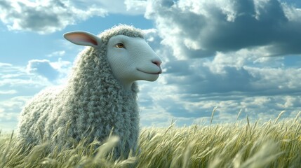 Fototapeta premium Serene Sheep in a Summer Field