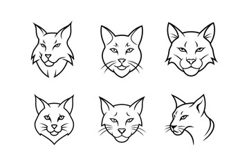Fototapeta premium Various styles of a bobcat's logo, labeled line art primitive vector design illustration.