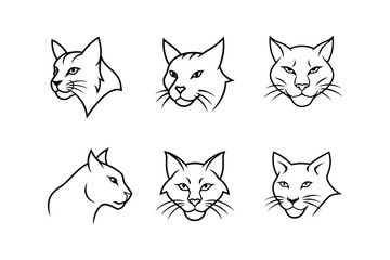 Fototapeta premium Various styles of a bobcat's logo, labeled line art primitive vector design illustration.