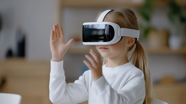 Girl Using VR Headset, Virtual Reality Experience