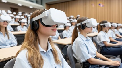 Students in VR Headset, Virtual Class, Education Tech