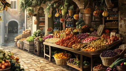 Obraz premium Stalls brimming with fresh fruits, spices