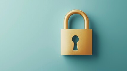 Fototapeta premium Register process security. A golden padlock with a keyhole set against a teal background, symbolizing security and protection.
