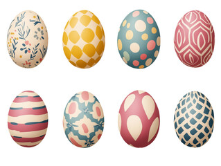 Fototapeta premium Set of Cute Painted Easter Eggs on Transparent Background