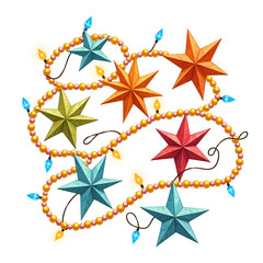 Obraz premium Colorful star garland with decorative lights for festive celebrations, digital art of illustration concept.