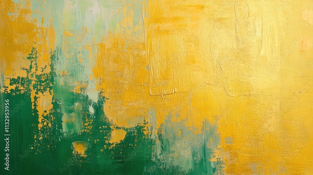 Poster abstract artwork featuring vibrant yellow and green textures with a layered appearance.