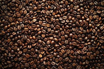 Fototapeta premium Photo of Big pile of fresh roasted coffee beans. Food photo for backdrops or recipes
