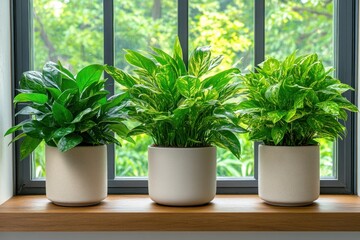 Fototapeta premium Embrace tranquility with indoor window gardens Discover the power of plants in promoting stress management and relaxation Nurture your well-being through the simple act of cultivating life indoors