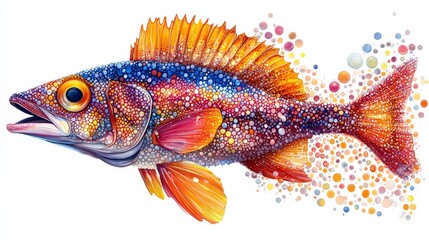 Fototapeta premium Colorful and Vibrant Fish Illustration with Abstract Bubbles and Patterns for Creative Projects