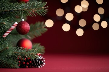 Obraz premium Festive Christmas Tree Decoration with Ornaments and Lights