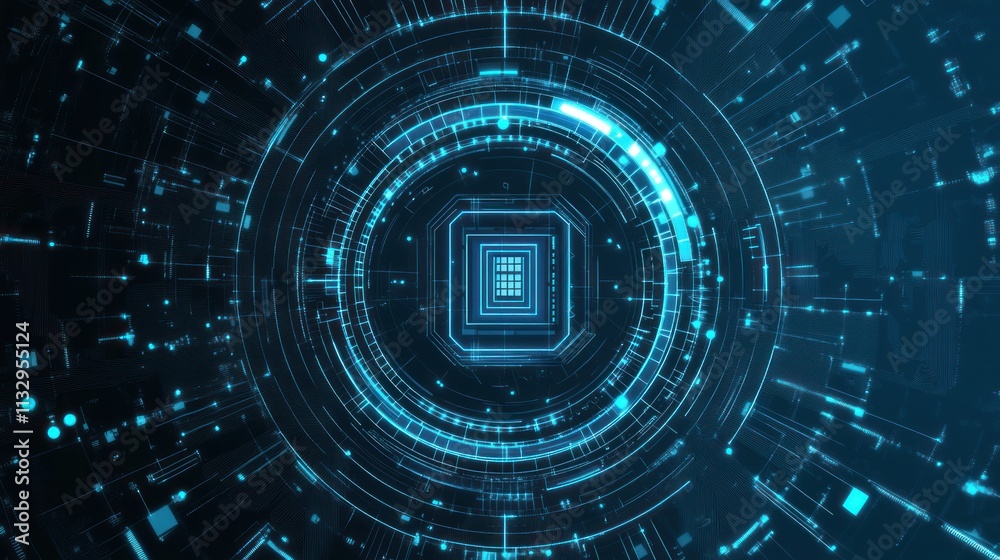 Poster abstract digital circuit design representing technology and data flow.