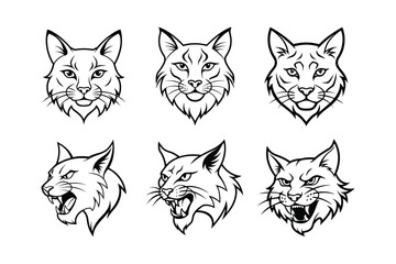 Obraz premium Various styles of a bobcat's logo, labeled line art medium vector design illustration.