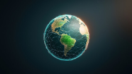 Fototapeta premium 3D representation of Earth with glowing network connections, showcasing continents and oceans. vibrant colors highlight beauty of our planet