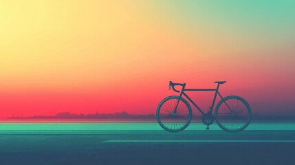 Obraz premium Silhouette of a Bicycle Against a Beautiful Sunset with Colorful Sky Reflections Over Water in the Background, Evoking a Sense of Peace and Leisure