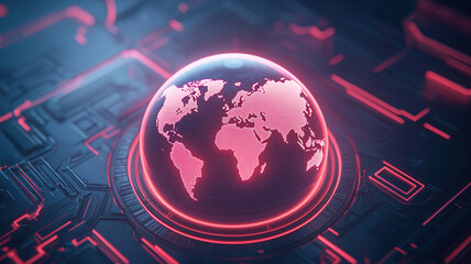 Fototapeta premium glowing holographic map of Earth with futuristic design, showcasing intricate circuit patterns and vibrant colors. This captivating image represents technology and global connectivity