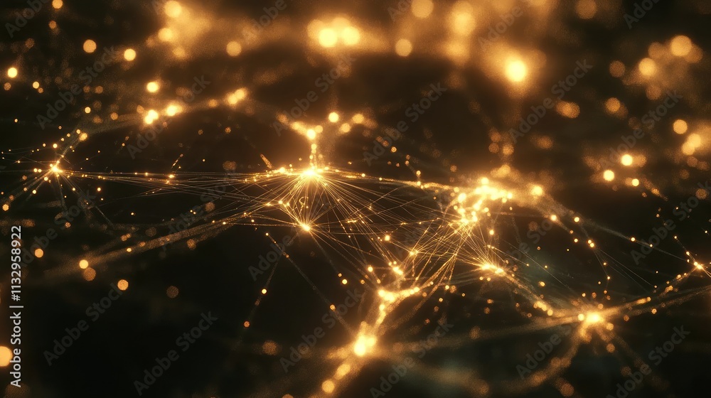 Poster abstract representation of interconnected nodes with glowing lines and particles.