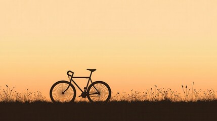 Obraz premium Serene Sunset with a Bicycle Silhouette Against a Gentle Horizon, Capturing the Essence of Outdoor Adventures and Tranquil Evenings in Nature