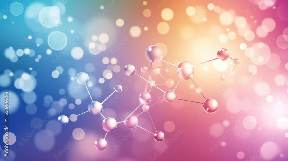 Poster abstract representation of molecular structures with a colorful bokeh background.