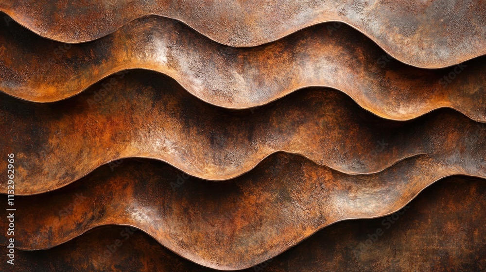 Poster abstract wavy metal texture with rust and depth, suggesting industrial design elements.