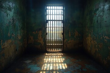 Obraz premium Moody Interior of Cage with Door Slightly Ajar