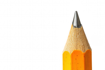 Yellow pencil stands upright on a transparent background, showcasing its finely sharpened tip. The pencil features a smooth finish and a vibrant color, ideal for writing or drawing tasks.