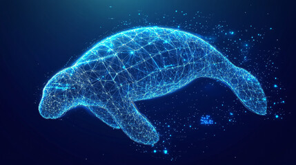 Naklejka premium A cyber resource management icon with a glowing manatee, representing online marine conservation platforms studying sustainable resource use. 