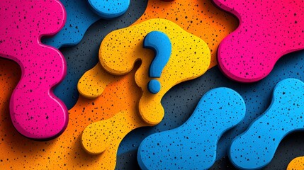 Colorful Abstract Background Featuring Question Mark on Vibrant Shapes with Splatter Texture, Perfect for Creative and Informational Visuals
