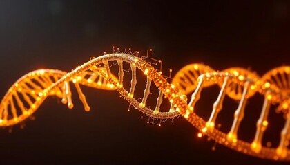 Obraz premium Glowing DNA Strand Genetic Code Science Background Molecular Biology Research Helix 3D Render