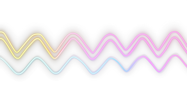 Multi-colored neon waves in zig-zag pattern isolated on transparent background, cutout
