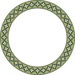 Vector colored round classic renaissance ornament. Circle, ring, european border, revival style frame