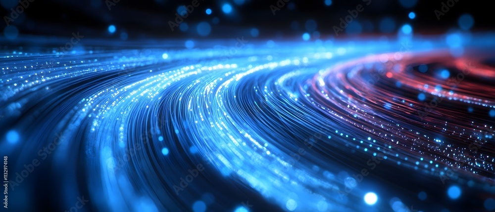 Poster Abstract Digital Background with Flowing Lights in Blue and Red Tones Creating a Unique Bokeh Effect for Creative and Futuristic Concepts