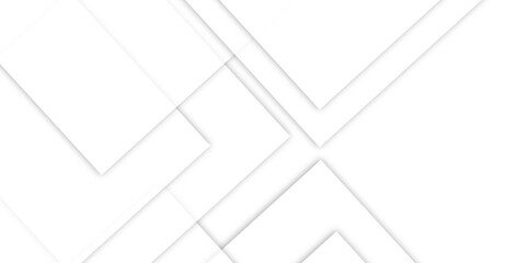 Abstract white background design with layers of textured white transparent material in triangle and squares shapes. White color technology concept geometric line vector white light grey background.	