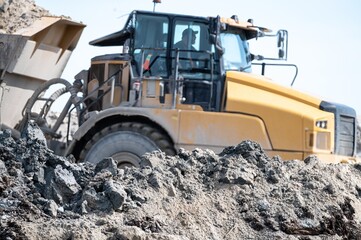 Close-up view of a dump truck cabin