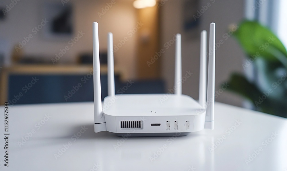 Poster a wireless router with antennas, designed for internet connectivity.