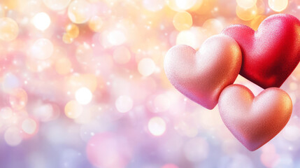 Fototapeta premium Three Colorful Hearts on a Soft Bokeh Background for Romantic and Valentine’s Day Themes