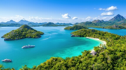 Fototapeta premium Scenic Aerial View of Tropical Islands and Clear Blue Waters