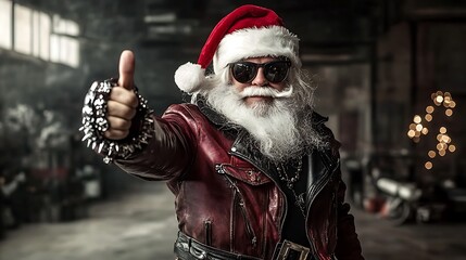 Rock 'n' roll Santa Claus in a heavy metal outfit