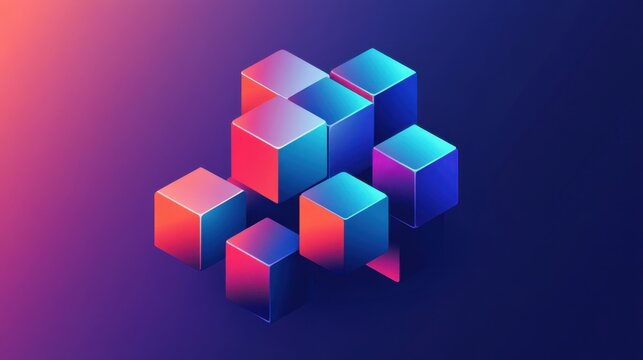 Abstract 3D Cube Composition: Vibrant Gradient Colors and Geometric Shapes Interlocking Design
