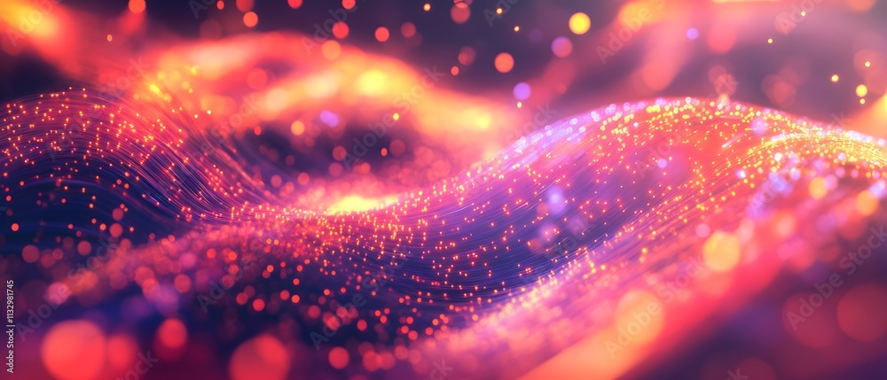 Poster Abstract Flow of Colorful Light Waves with Bokeh Effect and Sparkling Particles in a Captivating Digital Environment for Artistic Backgrounds