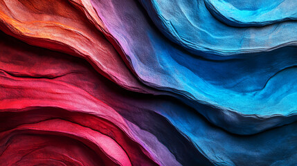 Obraz premium Abstract Textile Patterns in Vibrant Red and Blue Shades Creating Beautiful Color Waves