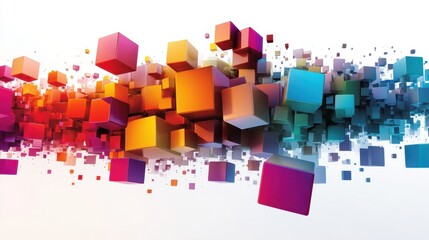 Obraz premium Abstract Colorful 3D Cubes Rainbow Explosion Dynamic Digital Art Background