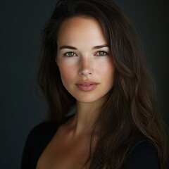 Obraz premium Beautiful Woman Portrait Long Brown Hair Green Eyes Freckles Skincare