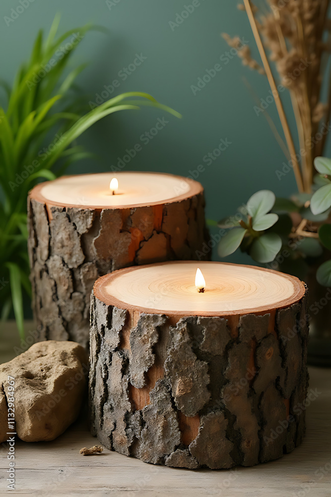 Poster wooden tree stumps can be used as decorative displays in natural settings with a subtle background a