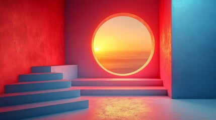 Obraz premium Modern architecture with vibrant sunset view