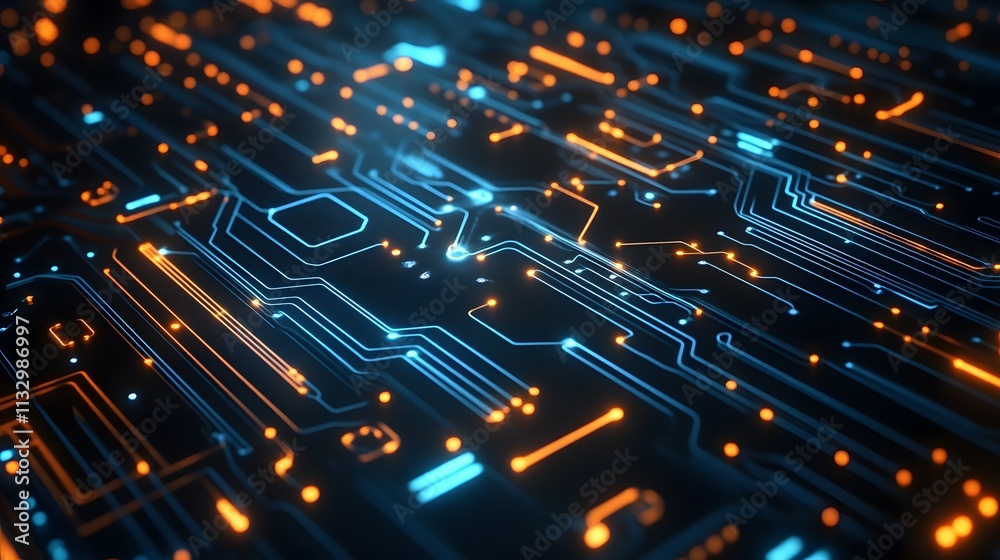 Leinwandbilder futuristic data circuit board design with glowing lines and neon colors for technology background an