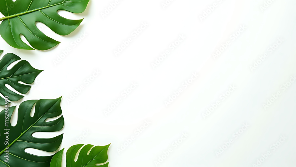 Poster tropical leaves with flat patterns create beautiful background designs for photography on a simple w