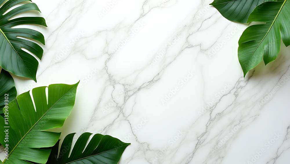 Aufkleber tropical leaves in a natural setting on a marble background create a serene atmosphere that evokes f