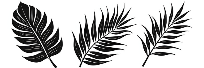 Obraz premium Tropical leaves in a minimalist design with a black and white color scheme, evoking a natural and creative artistic vibe._00002_