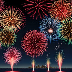 Fototapeta premium a night sky filled with vibrant, colorful fireworks exploding in various patterns