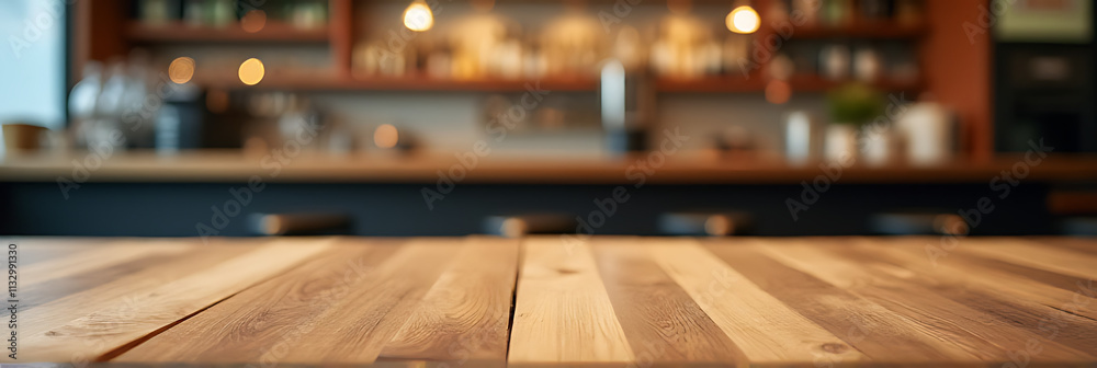 Aufkleber The wooden tabletop blends with the blurred countertop and bar in the background, creating a harmonious visual effect overall._00001_